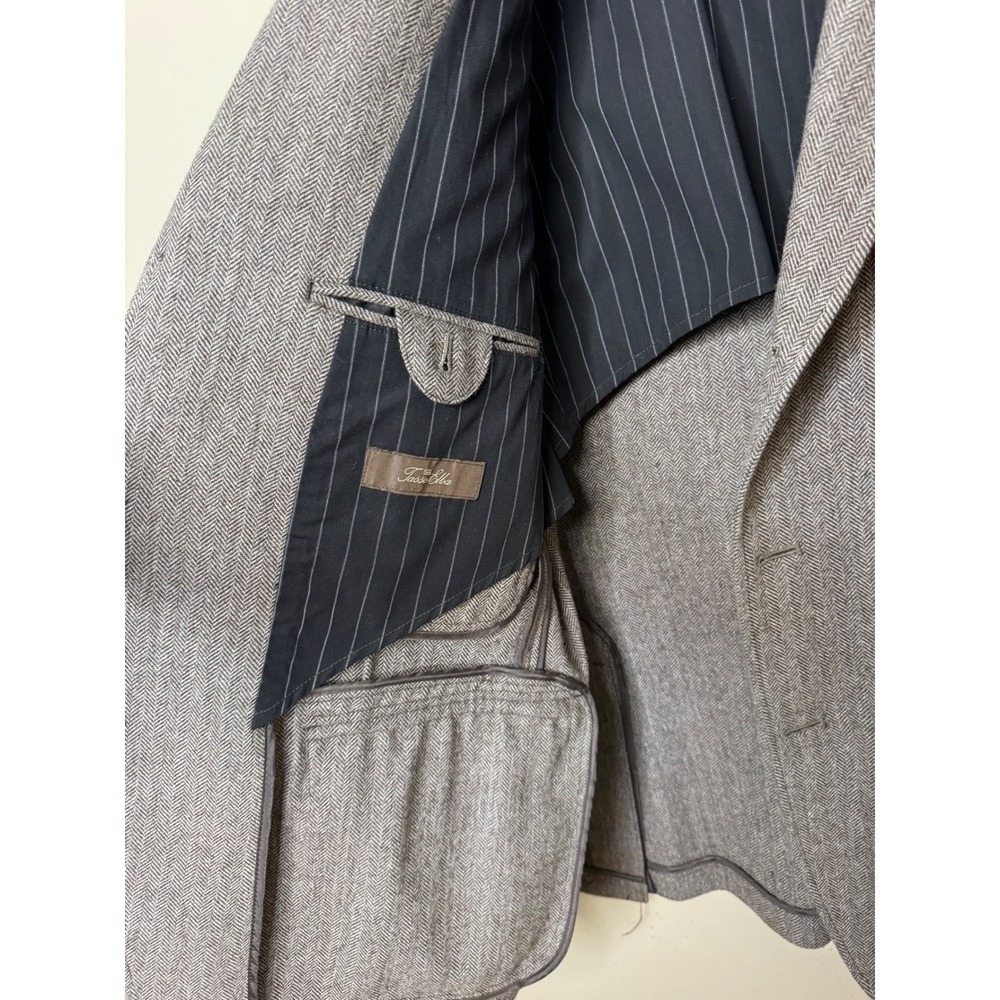 Tasso Elba Mens Herringbone Tweed Safari Sports Coat Blazer Grey Brown 3 Button - Picture 7 of 13